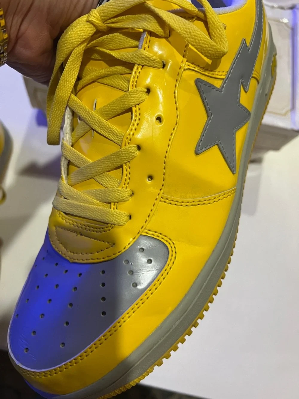 A Bathing Ape Bapesta FS 001 Low in a yellow and grey colorway size 12